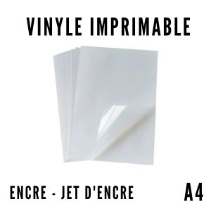 Fiche produit PAPIER VINYLE IMPRIMABLE - JET D'ENCRE A4, FLEX -  THERMOCOLLANT - VINYLE FLEX - VINYLE- TRANSFERTS