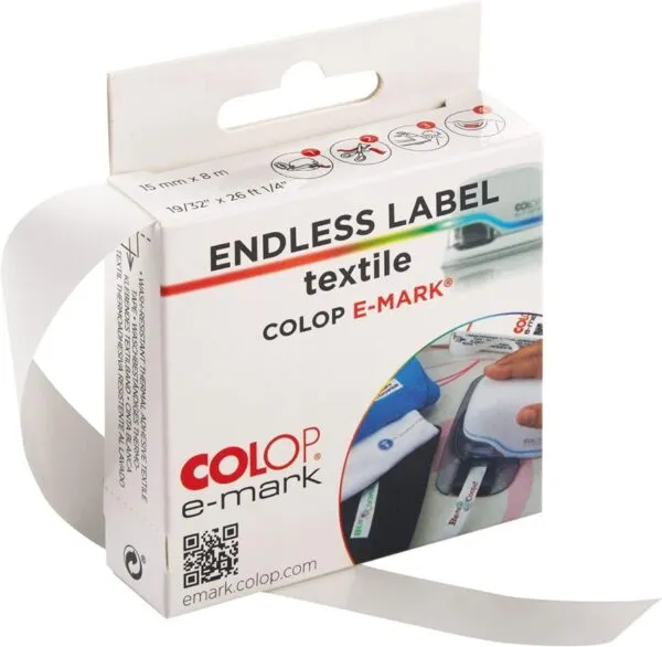 Étiquette textile continue à repasser pour COLOP e-mark