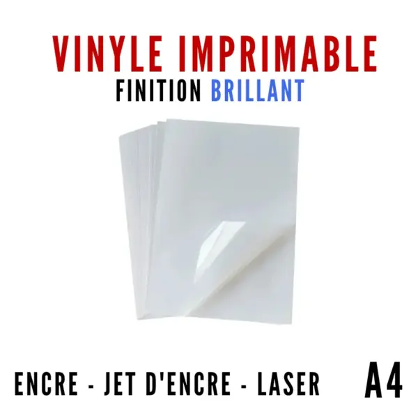 PAPIER VINYLE IMPRIMABLE BRILLANT - JET D'ENCRE A4